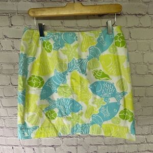 Lilly Pulitzer Classic Cool Water Yellow Green Aqua Print Preppy Skirt Size 6P